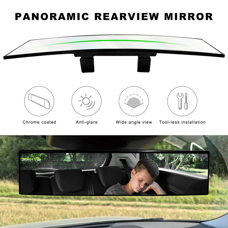 NYTKL Car Rear View Mirror, 12 Inch Chrome Tint Anti-Glare