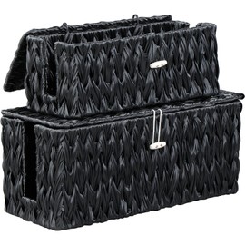 Coeusy Black Cable Management Box,2 Pack Large & Medium Rattan Cable Organizer Box for Power Strip,2 Open Slots Cords Hider Box for TV Wires, Computer, Router, USB Hub and Under Desk Power Strip