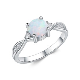 MOTIEL Opals Ring for Women 1 Carat 925 Sterling Silver Round Shape Opal Engagement Ring with Moissanite Promise Ring Valentine's Day Jewelry Gifts for Her-5