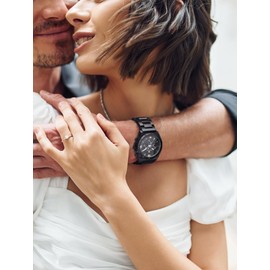 GREENTREEN Men's Wooden Watch Chronograph for Men: Waterproof Wooden Watch - Analogue Watch with Date for Everyday Hiking Jogging - Quartz Watch for Husband Father Son, black, Classic