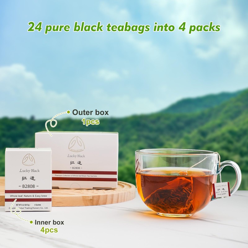 GTGLOTRA Full-Leaf Loose Black Tea, 24 Pyramid TeaBags(4 Pack), Easy