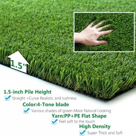 Petgrow Durable Artificial Grass Turf 4FTX11FT,38mm Thick Realistic Indoor/Outdoor Dog Turf Garden Landscape Patio Synthetic Grass Fake Faux Grass Rug Mat,4-Tone/Soft,Drainage Holes & PU Backing