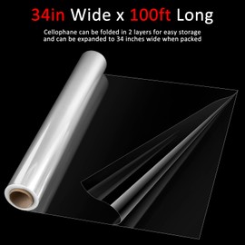 Mauproy 34 In x 100 Ft Clear Cellophane Wrap Roll, Extra Wide, 2.5 Mil Thick Transparent Plastic Gift Wrapping Paper for Baskets, Flower Bouquets, Gifts, Treats