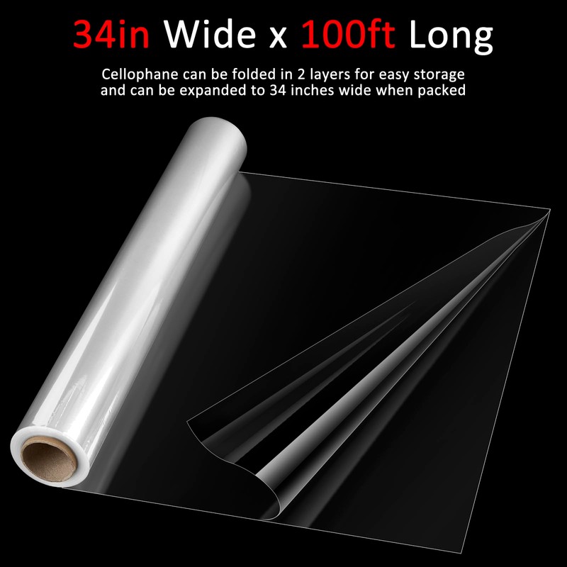 Mauproy 34 In x 100 Ft Clear Cellophane Wrap Roll,