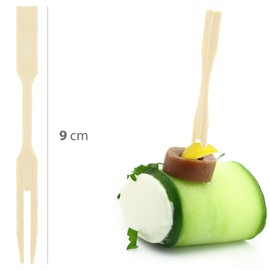 EXNIMA, 50, 100 or 300 Bamboo Forks, Ecological Two Prong Toothpicks, 9cm Food Skewers, Appetizer and Appetizer Skewers, for Eating, BBQ, Sandwiches, Parties