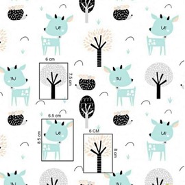 100 x 160 cm Deer 100% Cotton Fabric Children Sold by the Metre Craft Sewing Fabric (Deer Hedgehog White Mint Pink, 100 x 160 cm (11.99/m))