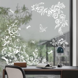 Supzone Window Stickers, White Lotus Flower Window Stickers Spring Summer Flower Branch Window Decals Double-Sided Static Anti-Collision Window Film Glass Window Doors Window Decoration