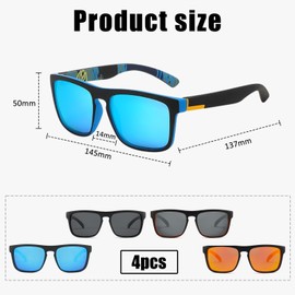 RCYHCY 4 Pairs of Polarised Sunglasses, Polarised Sunglasses, Men/Women, Vintage/Classic/Elegant Glasses Frame, UV400 Protection Sunglasses, for Fishing, Driving, Skiing, black