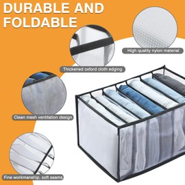 Eesdom 2 Pcs Wardrobe Clothes Organizer 7 Grids, Washable Drawer Organizer Jeans Compartment Mesh Storage Box, Foldable Closet Organizer for Jeans, Casual Pants, Trousers(2 Pack Jeans Grid, Black)