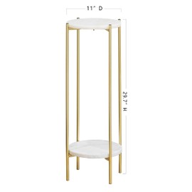 ALPOME Gold Plant Stand Indoor Tall - 2 Tier White Marble Top Side Table, 29.5 Inch Modern Round Metal End Table for Living Room Corner, Small Bedside Tables for Entryway & Bedroom (11x11, Gold)