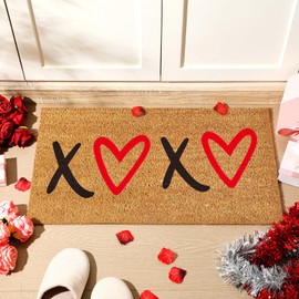 Ceenna Valentine's Day Door Mat Valentines Coir Welcome Doormat with Non-Slip Backing XOXO Heart Valentines Day Front Door Mat for Home Porch Entrance Anniversary Decor, 16 x 28 Inches