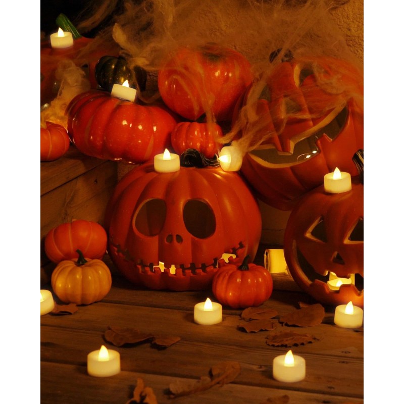 Homemory Pack Of 50 Amber Led Tea Lights Realistic Flickering