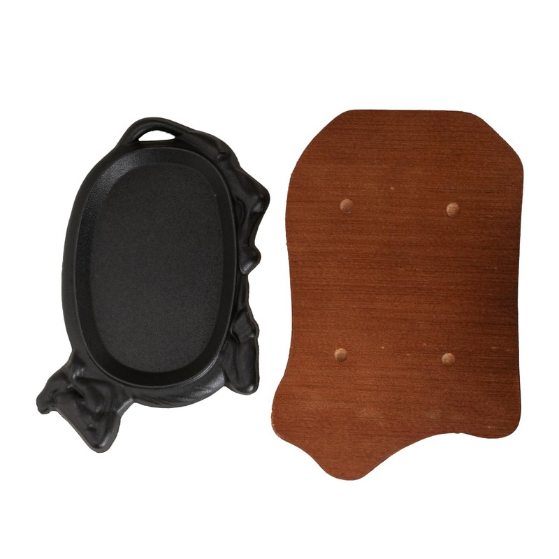 Cast Iron Steak Plate Sizzle Griddle With Wooden Base Steak