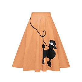 ZEZCLO Women Poodle Skirt 50s Vintage Pleated A-line Zipper Skirts Orange Pink L