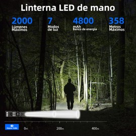 WUBEN C2 Linterna Recargables, 2000 Lúmenes Tactical Lampara De Mano, Linterna EDC Súper Brillante De 7 Modos, IP68 Estanca LED Recargable Tipo C Para Rescate Y Acampada