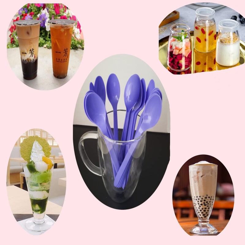 Gmark 50pc 7.5" Plastic Purple Spoons, Ice Cream Spoons Dessert