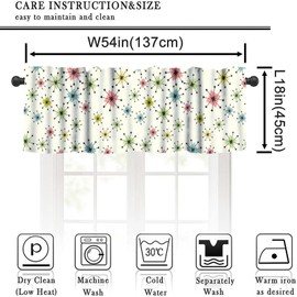 DDCBNS Vintage Mid Century Atomic Stars Window Valances Curtains,Modern Minimalist Geometric Rod Pocket Small Valance Treatments for Kitchen Living Room Bedroom Bathroom Cafe,54" x 18"