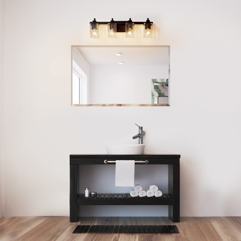 Globe Electric 52089 Dakota 4-Light Vanity Light, Matte Black, Seeded