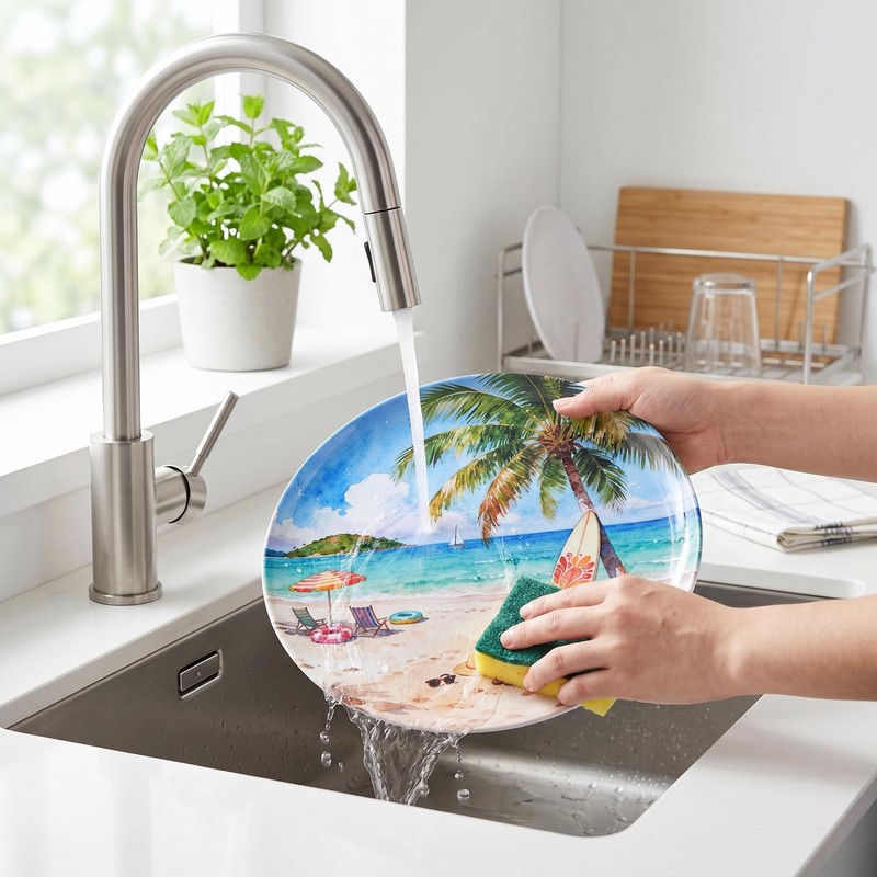 molidiki 12-Piece Melamine Dinner Plates, 10.5" Beach Coastal, BPA-Free.