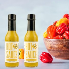 Premium Scotch Bonnet Mustard Sauce - Spicy Gourmet Caribbean Pepper Sauce with Tangy Mustard & Bold Heat - Perfect for Marinades, Wings, BBQ, and More - Pack of Two (5oz Bottles)