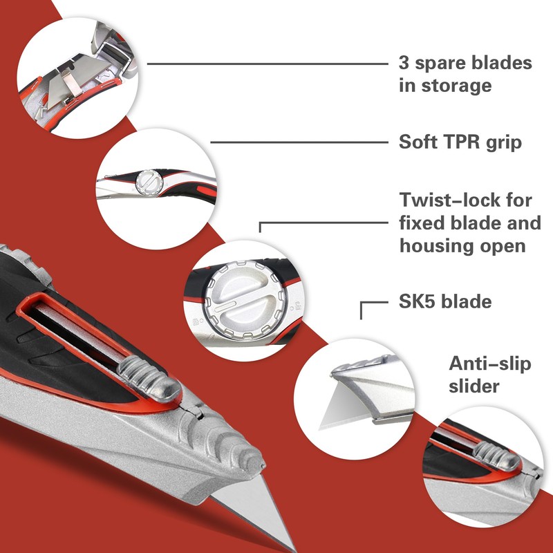 XW Heavy Duty Retractable Utility Knife with Twist Lock for
