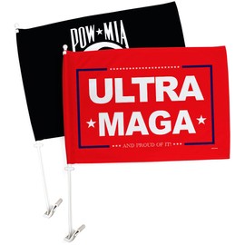 Trump Flag Red Ultra MAGA Car Flags Pack with POW MIA Veterans Military Armed Forces Memorial Vehicle Auto Window Decor Bandera para Carros Outdoor Pole Accessories Gifts for Him, Made in USA