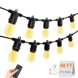 alitade 48FT LED Outdoor String Lights, S14 IP65 Waterproof Patio Lights Outside Lights, Edison Shatterproof Bulbs with Remote Control Vintage Backyard Lights, Garden, Deck Lights