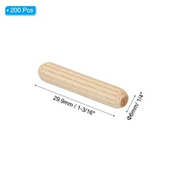 PATIKIL 7/32" x 1-5/32"(6 x 30mm) Wood Dowel Pins, 200 Pack Fluted Wooden Dowel Pin Straight Groove Rods for Furniture Door Art Crafts Projects