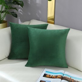 mixeoo Comfy Hunter Green Throw Pillow Covers Christmas Decorative Square Solid Thick Velvet Super Soft Cushion Cases Home Decor for Sofa Couch Living Room Chair, Set of 2, 18 x 18 Inch