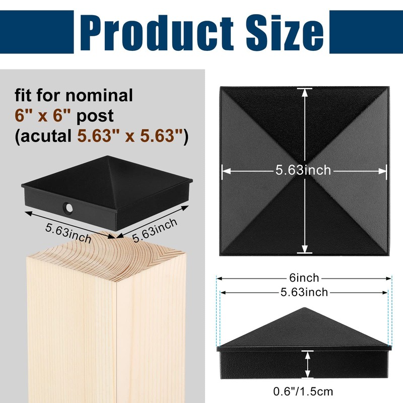 Nuogo 4 Pack 6x6 Post Caps Black (Actual 5. 5"