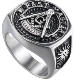 XSWLKJ Mens Gold Plating Stainless Steel Masonic Past Master Rings,Gold Titanium Steel Ring Vintage Men's Ring, 12, Metal, No Gemstone
