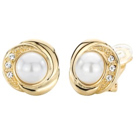 Traveller Preciosa Crystal Clip-On Earrings 8 mm White Pearl Various Colours, Titanium
