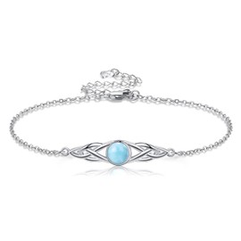 POPLYKE 925 Sterling Silver Celtic Bracelets Women's Irish Moonstone Larimar Moss Agate Bracelet Knot Viking Gemstone Moonstone Jewellery, Silver Sterling Silver, Larimar
