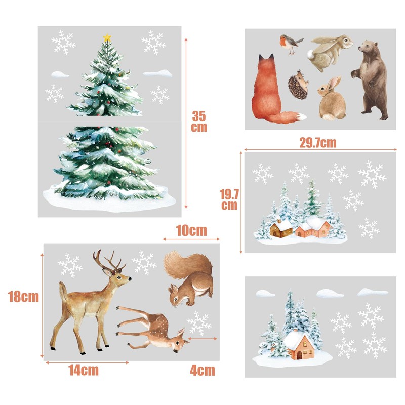 6 Sheets Christmas Window Stickers Animals Christmas Window Clings Stained