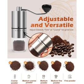 Molinillo de café manual con rebabas de cerámica para expreso, prensa francesa, 5 ajustes ajustables, para uso doméstico y viajes de campamento