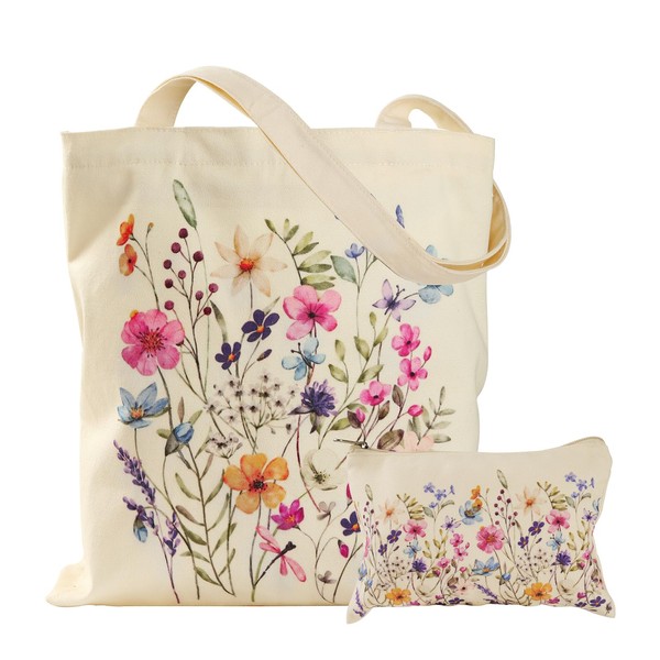 VADOO Canvas Tote Bag - with Zipper & Small Pouch,