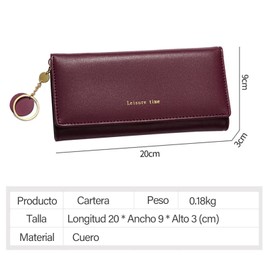 Carteras para Mujeres- Cartera de Cuero Femenino con Cremallera Tres Capas de Gran Capacidad Cartera Cero (Rojo)