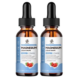 (2 Pack) Magnesium Glycinate Liquid Drop with Citrate, Oxide and Taurate, Calm Magnesium with Omega3, L-Theanine, D3, B6, B12 for Calm, Sleep, Leg Cramps, Muscles, Energy, Sugar-Free Strawberry Flavor
