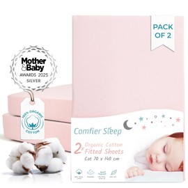 Cot Bed Sheets 140 x 70 cm 100% Organic Cotton Fitted Sheet All Natural Color Pink Set of 2 Ultra Soft and Comfortable for Your Baby 140 x 70 cm Toddler Sheets