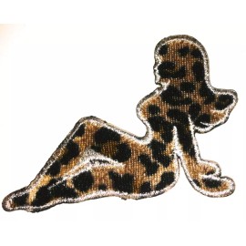 Leopard Trucker Lady Silhouette Faux Fur Iron On Patch rockabilly punk - 50