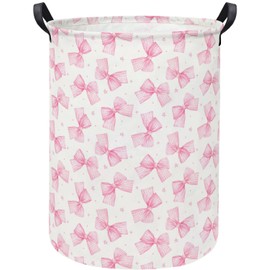 LATOGHIVE Baby Laundry Hamper kids laundry Basket Waterproof Storage Bin for Bedroom Toy Clothes Organizer Basket Woodland Animals Room Décor(Pink Bowknot)