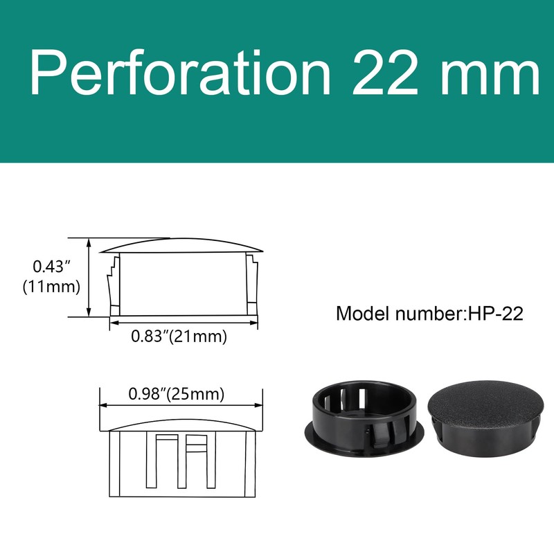 Baomain 25-Pack Plastic Hole Plugs Black 7/8" (22mm) Locking Hole