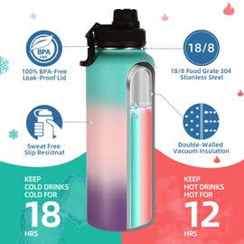 Volhoply Insulated Water Bottles Bulk 2 Pack, 40 oz Sports Bottle with Paracord Handle & Spout Lid, Double Walled Vacuum Water Thermos with Wide Mouth,Reusable Hiking Water jug(Gradient Color,2 Set)