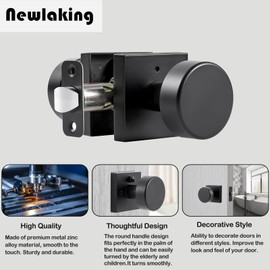 Newlaking Privacy Door Knobs Interior, Matte Black Door Knob with Lock, Modern Round Door Knob Heavy Duty Door Handles for Bedroom and Bathroom