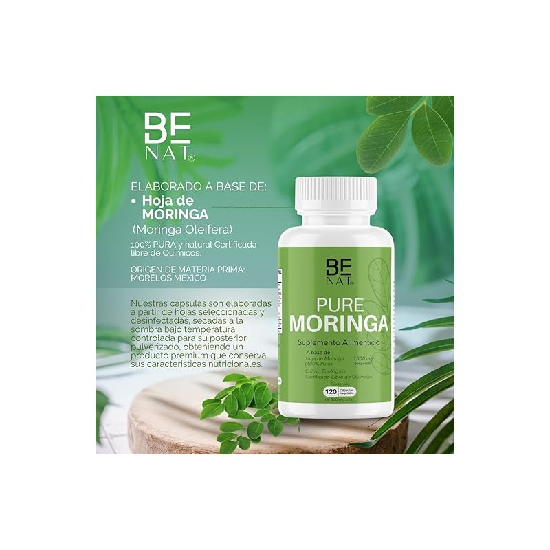 BE NAT | MORINGA HOJA | 120 cápsulas Veganas de