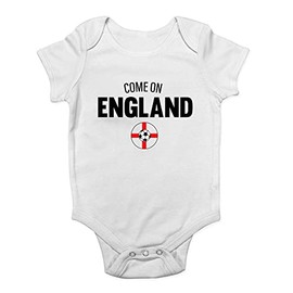 Shopagift Come On England Football Soccer Boys Girls Baby Grow Vest Bodysuit World Cup Footy Gift