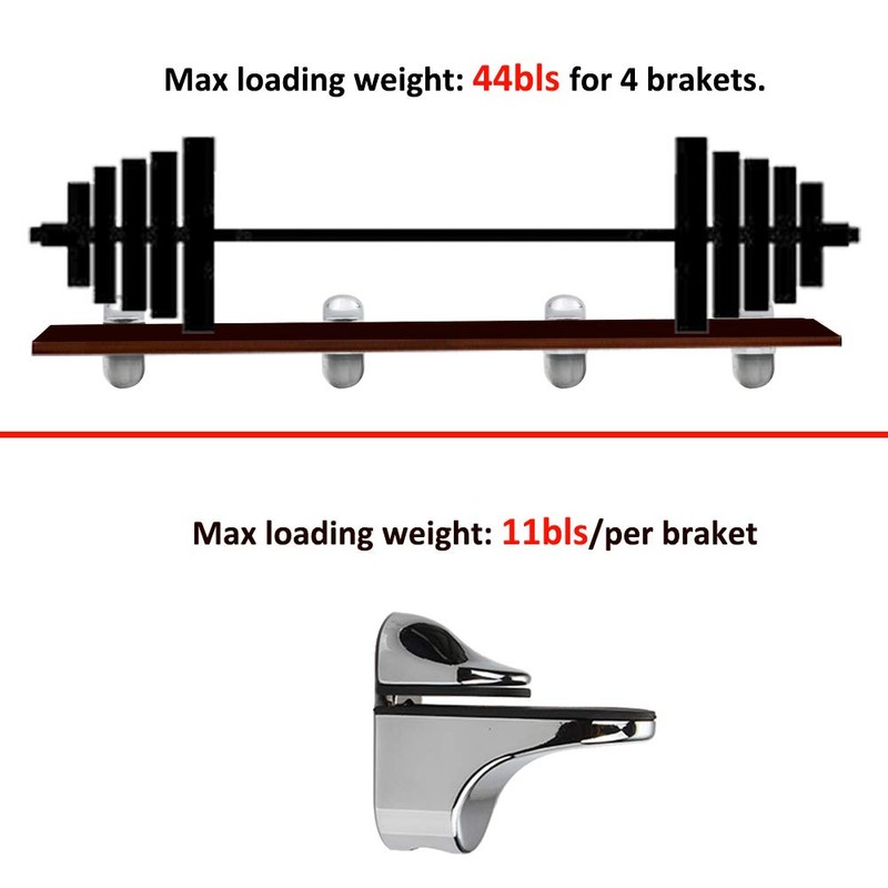 Adjustable Wood/Glass Shelf Bracket Wall Mount, Polished Chrome, 4 Pack