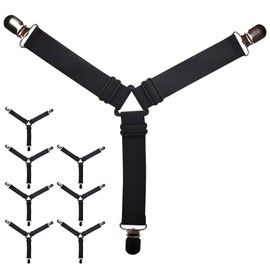 Aginkgo 8PCS Bed Sheet Straps Adjustable Elastic Fasteners with Metal Clips Upgraded Triangular Sheet Clip for Corner, Elastic Adjustable Sheet Strap for Mattress Cover, Sheet, Sofa Cushion (Black)