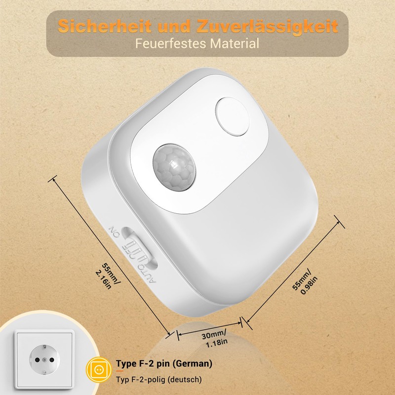JandCase Night Light Socket Motion Sensor Pack of 2 LED