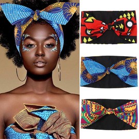 Yean African Headband Knotted Wide Hair Band Yoga African Headwraps for Women and Girls (Pack of 3) (C)